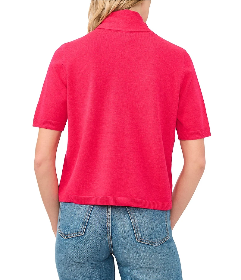 CeCe Knit Tie Neck Short Sleeve Cardigan