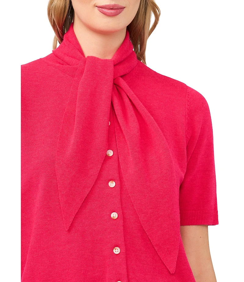 CeCe Knit Tie Neck Short Sleeve Cardigan