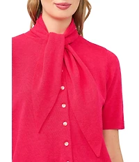 CeCe Knit Tie Neck Short Sleeve Cardigan