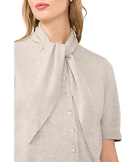 CeCe Knit Tie Neck Short Sleeve Cardigan