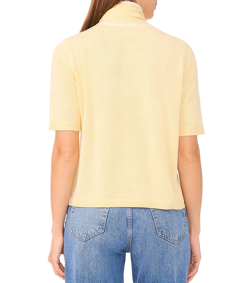 Cece Knit Tie Neck Short Sleeve Sweater