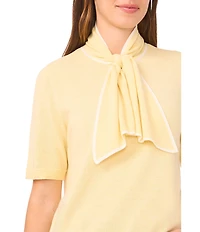 Cece Knit Tie Neck Short Sleeve Sweater