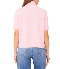 Cece Knit Tie Neck Short Sleeve Sweater