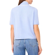 Cece Knit Tie Neck Short Sleeve Sweater