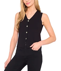 Cece Knit V-Neck Jewel Button Front Vest