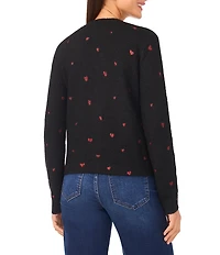 CeCe Knit V-Neck Long Sleeve Heart Embroidered Cardigan