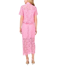 CeCe Lace Collared Short Sleeve Patch Pocket Button Front Top