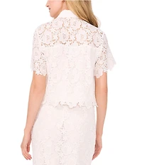 CeCe Lace Collared Short Sleeve Patch Pocket Button Front Top