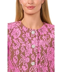 CeCe Lace Overlay Round Neck 3/4 Sleeve Cropped Button-Front Jacket
