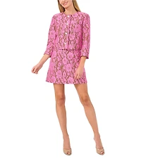 CeCe Lace Overlay Round Neck 3/4 Sleeve Cropped Button-Front Jacket