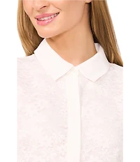 CeCe Lace Point Collar Short Sleeve Button Front Shirt