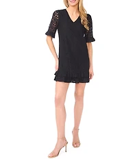 CeCe Lace V-Neck Short Sleeve Shift Dress