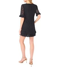 CeCe Lace V-Neck Short Sleeve Shift Dress