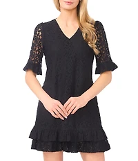 CeCe Lace V-Neck Short Sleeve Shift Dress