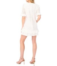 CeCe Lace V-Neck Short Sleeve Shift Dress
