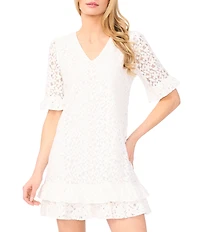 CeCe Lace V-Neck Short Sleeve Shift Dress