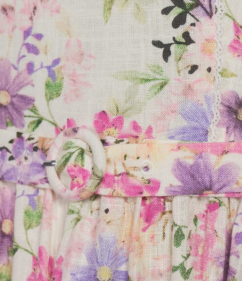 CeCe Linen Blend Floral Print Square Neck Sleeveless A-Line Midi Dress