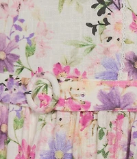 CeCe Linen Blend Floral Print Square Neck Sleeveless A-Line Midi Dress