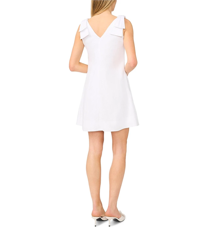 CeCe Linen Blend V-Neck Sleeveless A-Line Dress