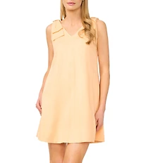 CeCe Linen Blend V-Neck Sleeveless A-Line Dress