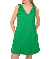 CeCe Linen Blend V-Neck Sleeveless A-Line Dress