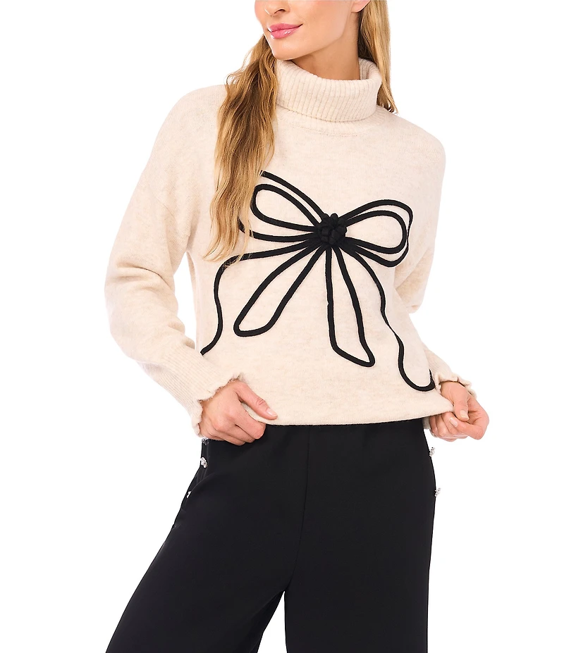CeCe Long Sleeve Turtleneck Bow Sweater