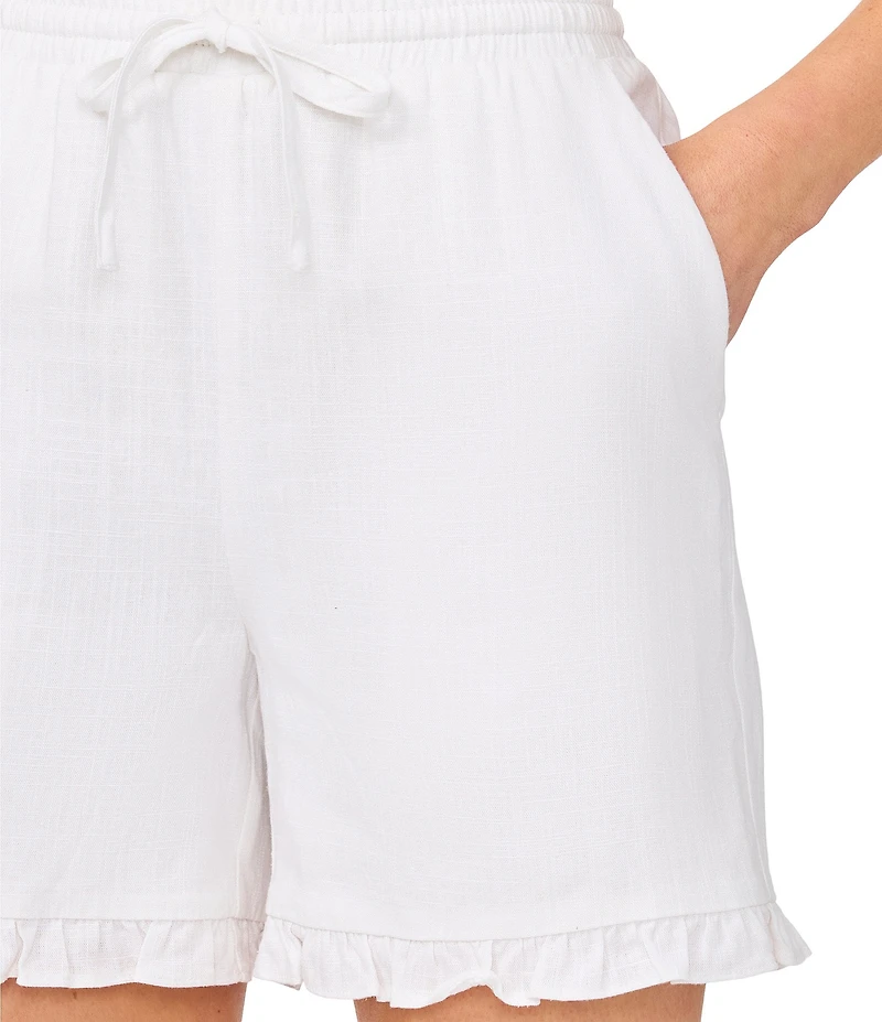 CeCe Mid-Rise Puff-On Drawstring Ruffle Shorts