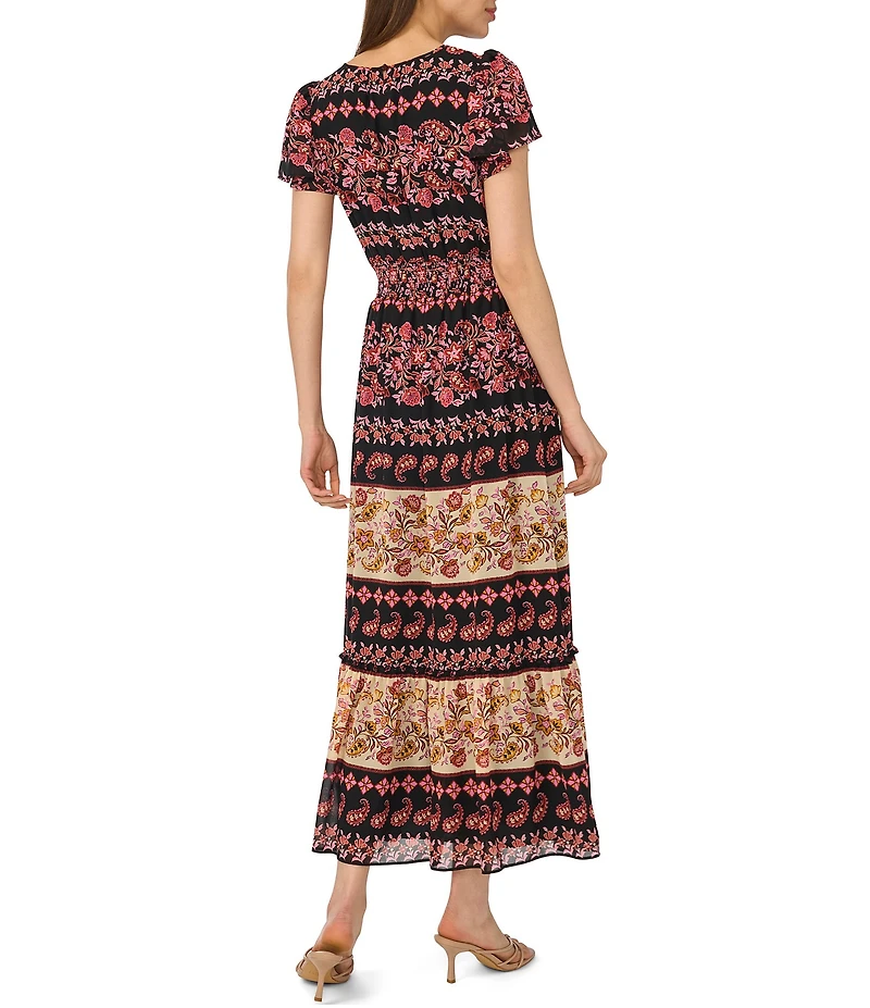CeCe Paisley Crew Neck Short Sleeve Maxi Dress