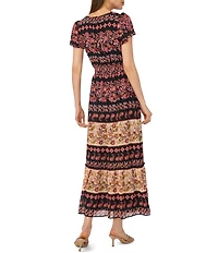CeCe Paisley Crew Neck Short Sleeve Maxi Dress