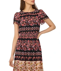 CeCe Paisley Crew Neck Short Sleeve Maxi Dress