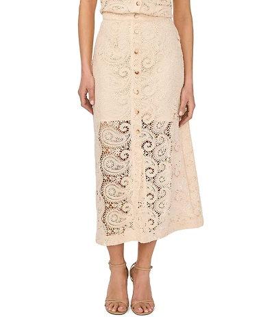 CeCe Paisley Lace Button Front Coordinating Midi Skirt