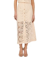 CeCe Paisley Lace Button Front Coordinating Midi Skirt