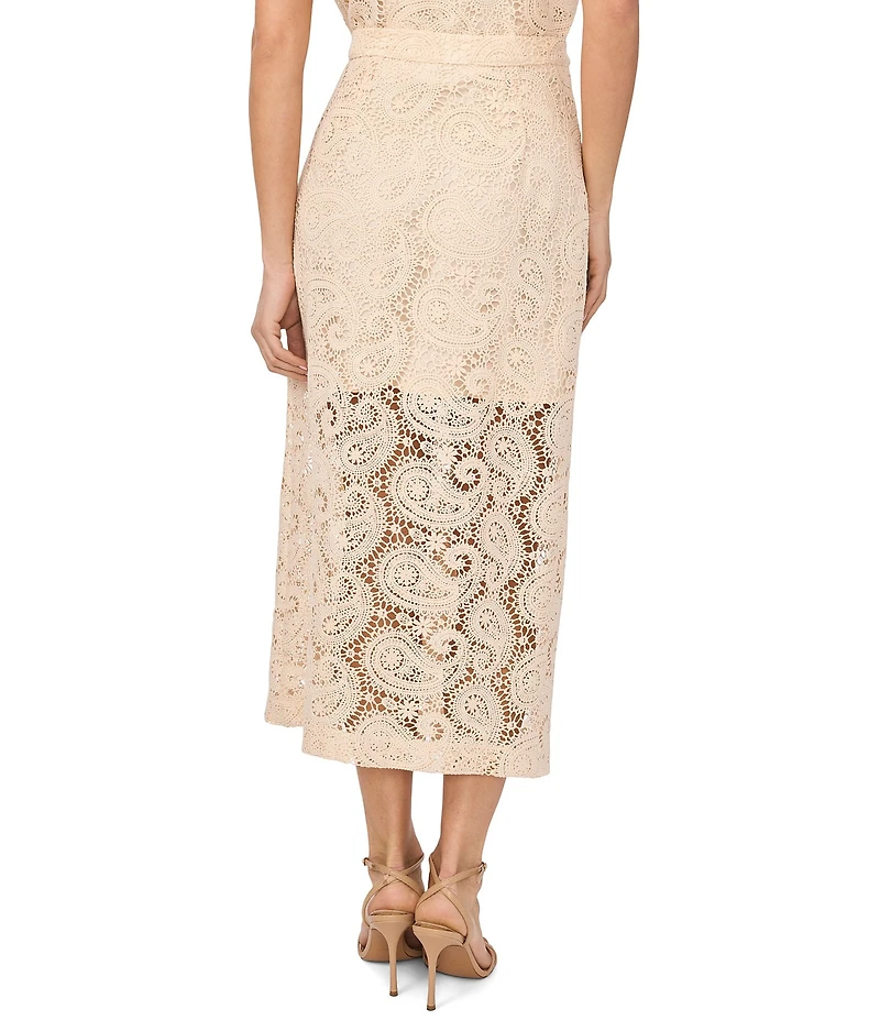 CeCe Paisley Lace Button Front Coordinating Midi Skirt