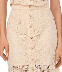 CeCe Paisley Lace Button Front Coordinating Midi Skirt
