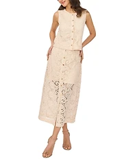 CeCe Paisley Lace Button Front Coordinating Midi Skirt