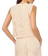 CeCe Paisley Lace Crew Neck Sleeveless Scallop Coordinating Vest