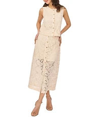 CeCe Paisley Lace Crew Neck Sleeveless Scallop Coordinating Vest