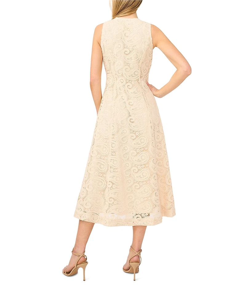 CeCe Paisley Lace V-Neck Sleeveless Button-Down Midi Dress