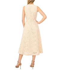 CeCe Paisley Lace V-Neck Sleeveless Button-Down Midi Dress