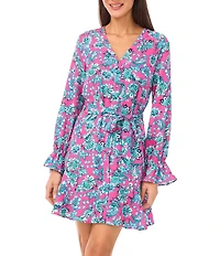 CeCe Paisley Print V-Neck Long Flounce Sleeve Mini A-Line Dress