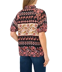 CeCe Paisley Print V-Neck Short Sleeve Blouse