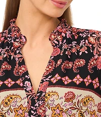 CeCe Paisley Print V-Neck Short Sleeve Blouse
