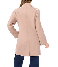 CeCe Peak Lapel Long Sleeve Embellished Single Breasted Coat