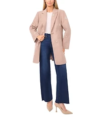 CeCe Peak Lapel Long Sleeve Embellished Single Breasted Coat