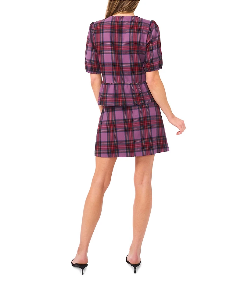 CeCe Plaid Print Coordinating Woven A-Line Mini Skirt
