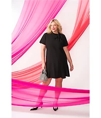 CeCe Plus Size Bow Mock Neck Short Sleeve Flounce Hem A-Line Dress