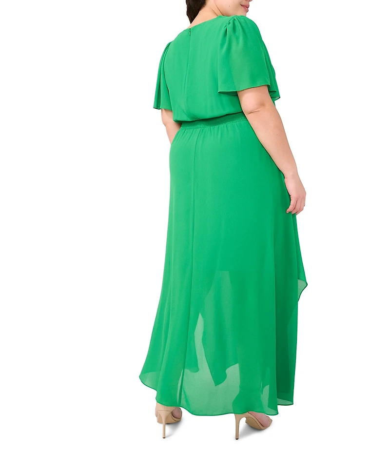 CeCe Plus Size Chiffon V-Neckline Short Sleeve Maxi Dress