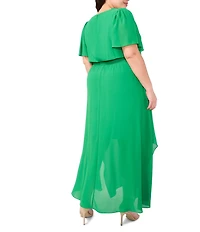 CeCe Plus Size Chiffon V-Neckline Short Sleeve Maxi Dress