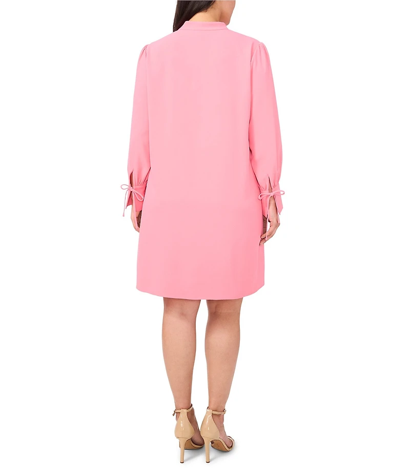 CeCe Plus Size Crepe V-Neck Cuffed Long Cuffed Sleeves Tie Shift Dress