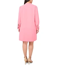 CeCe Plus Size Crepe V-Neck Cuffed Long Cuffed Sleeves Tie Shift Dress